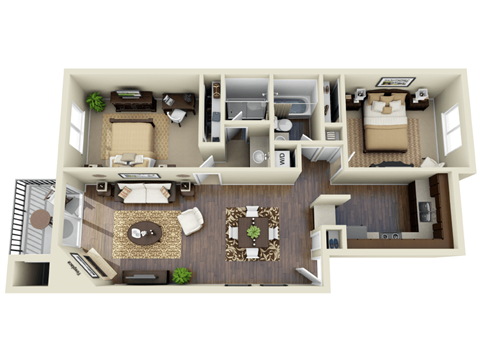 Floor plan for 2 beds, 2 baths, 1061 sqft